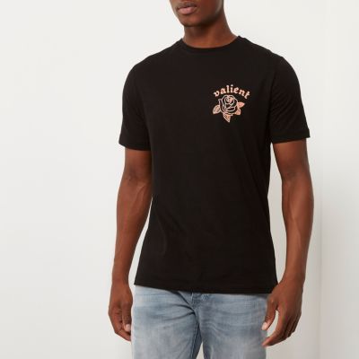 Black rose print slim fit T-shirt